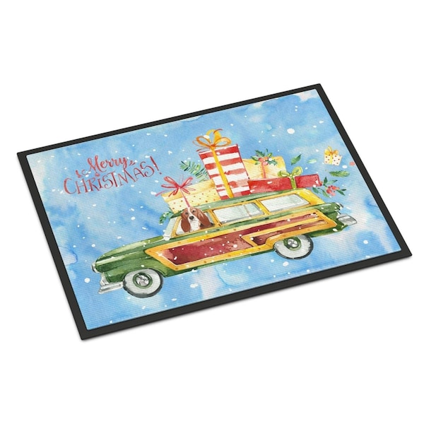 Carolines Treasures 24 x 36 in. Merry Christmas Basset Hound Indoor or Outdoor Mat CK2393JMAT - main